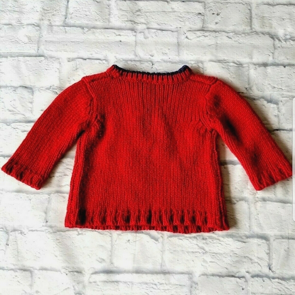 Gap Chunky Red Knit Retro Snowman Sweater- Acrylic/Wool Blend 6/12 Months - Picture 5 of 8